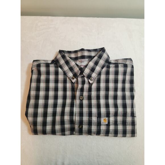 Carhartt Shirt Mens XL Gray Black Plaid Short Sleeve Relaxed Fit Gorpcore Preppy - Picture 1 of 12